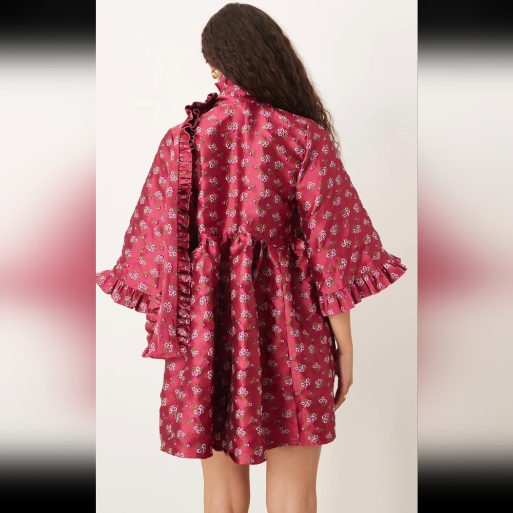 NWT Sister Jane Red Jacquard Pussybow Canopy Dress - Picture 2 of 5